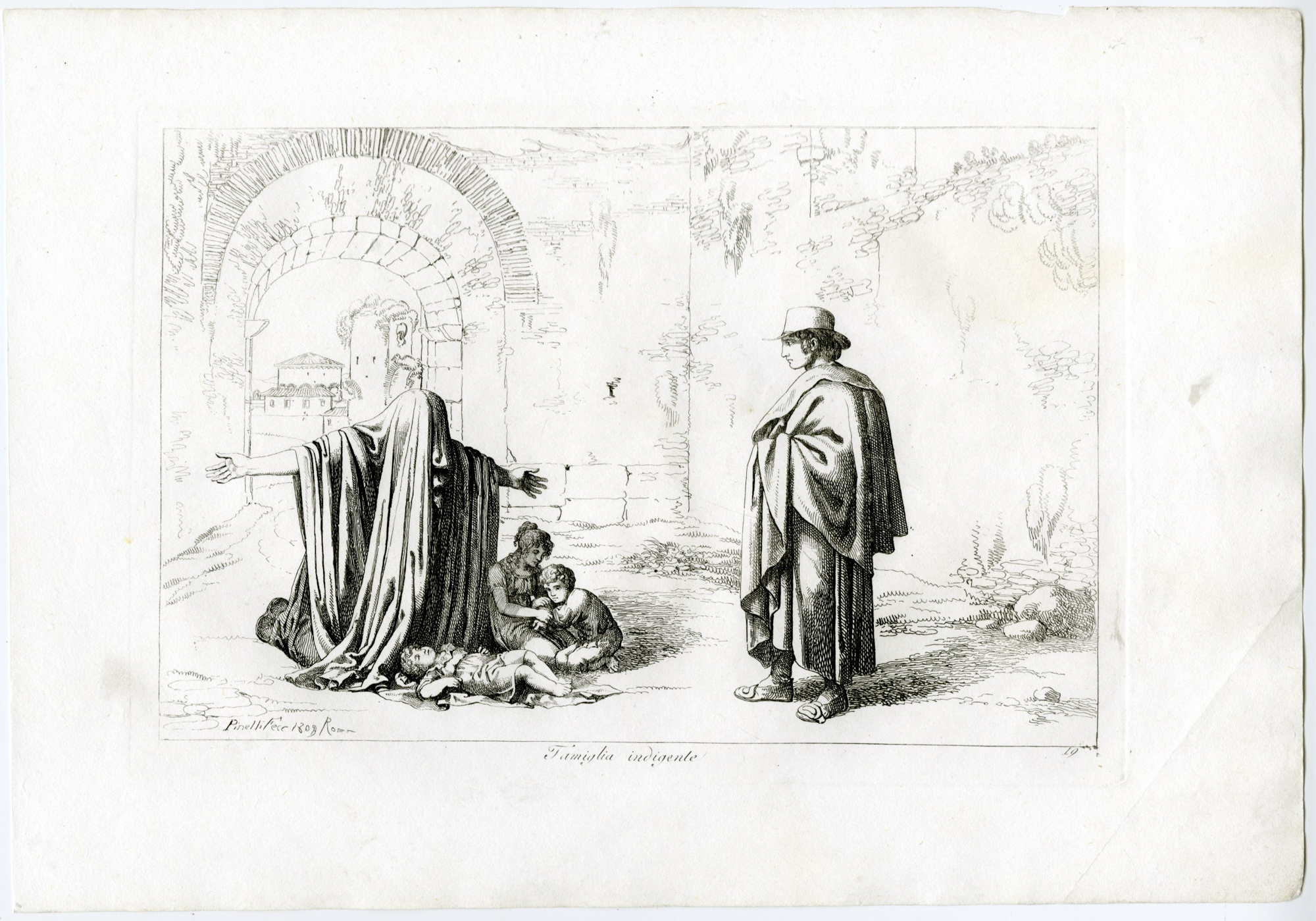 , Antique Master Print-POOR-FAMILY-ROMAN-STREET-BEGGARS-PL.19-Pinelli-1809, Pictura Antique Prints
