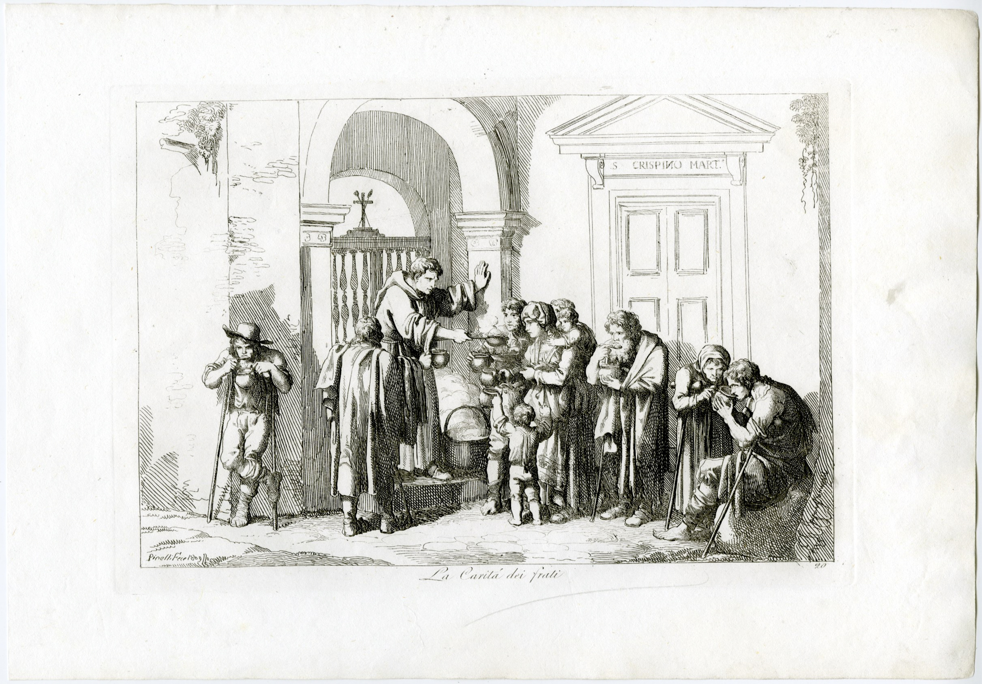 , Antique Master Print-MONKS-CHARITY-ROMAN-POOR-ETCHING-PL.20-Pinelli-1809, Pictura Antique Prints