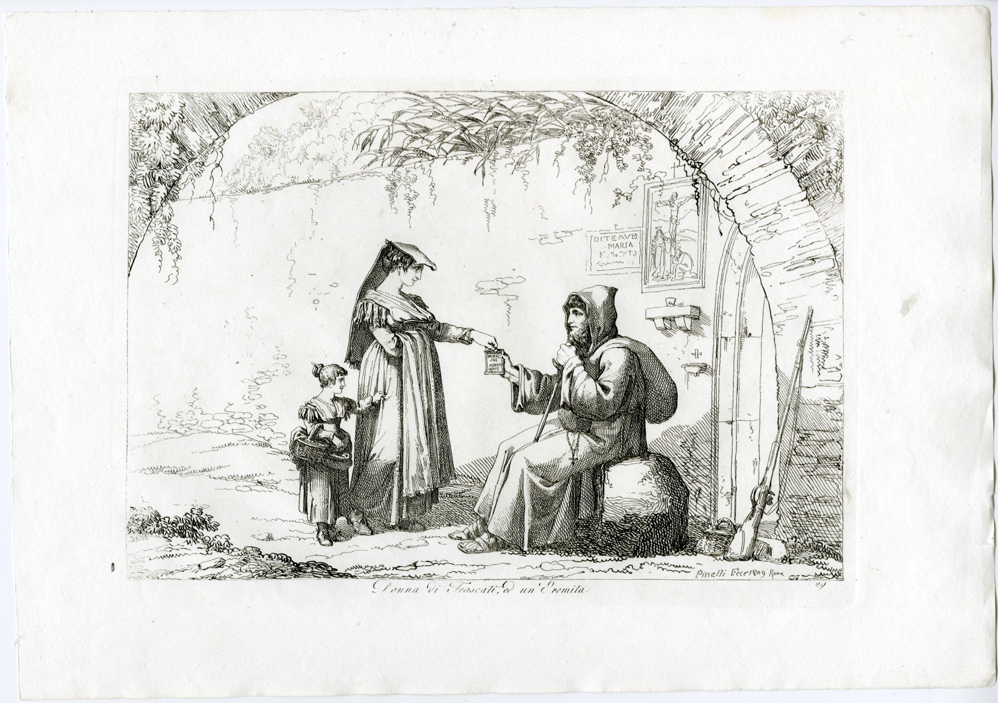, Antique Master Print-ROME-CHARITY-HERMIT-WOMAN-CHILD-PL.29-Pinelli-1809, Pictura Antique Prints