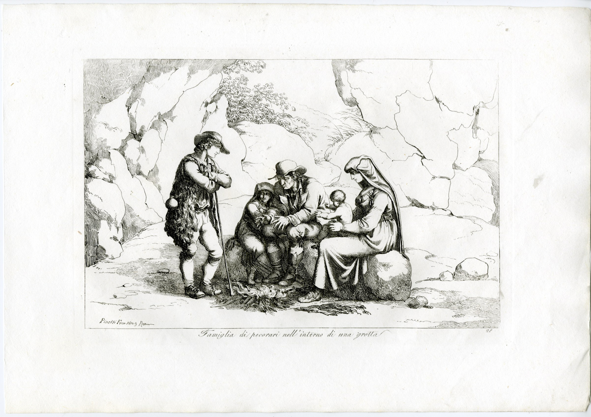 , Antique Master Print-ROME-SHEPHERD-FAMILY-CAVE-GROTTO-PL.28-Pinelli-1809, Pictura Antique Prints