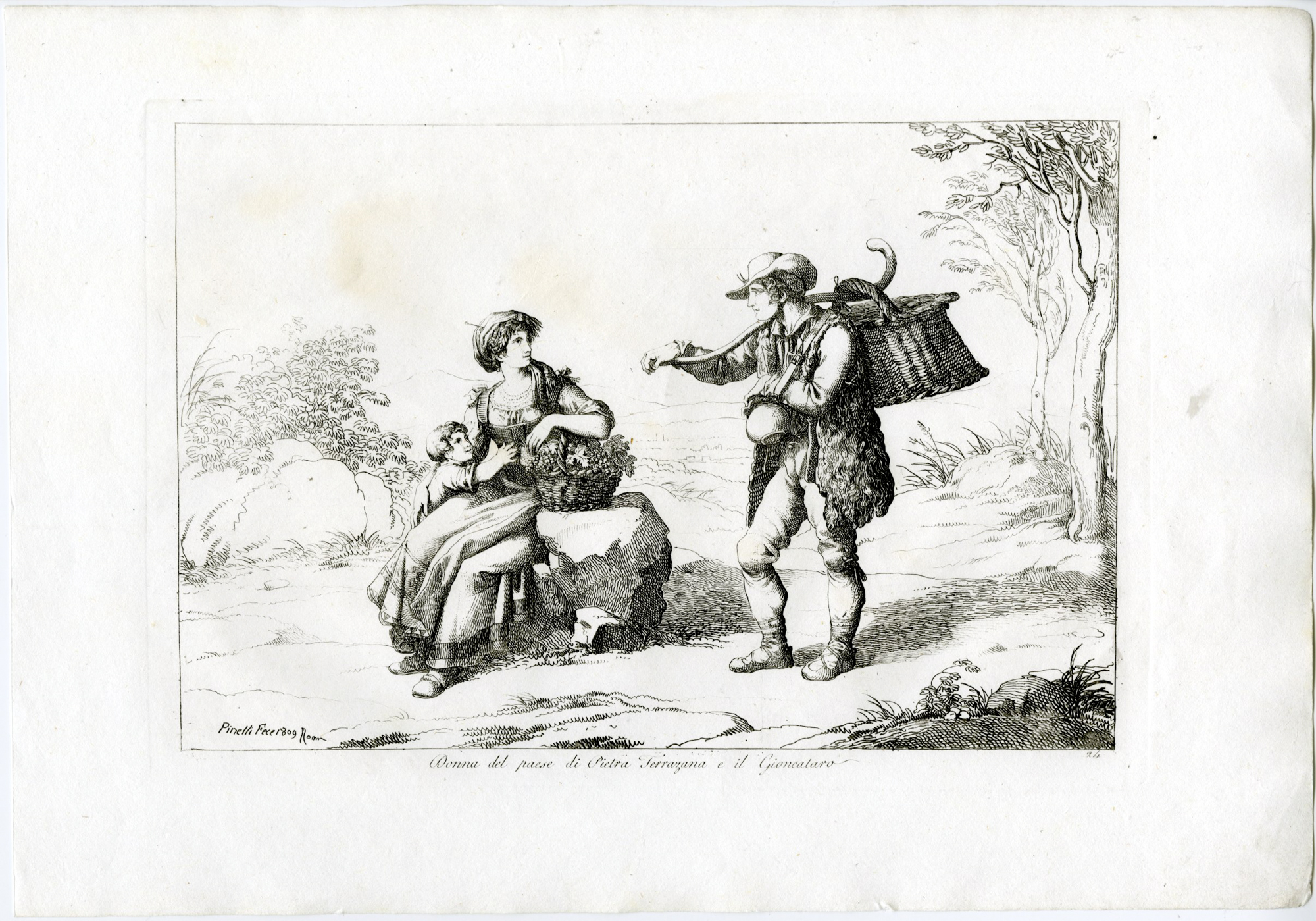 , Antique Master Print-TERRAZANA-WOMAN-MERCHANT-PEDLAR-ROMAN-PL.24-Pinelli-1809, Pictura Antique Prints