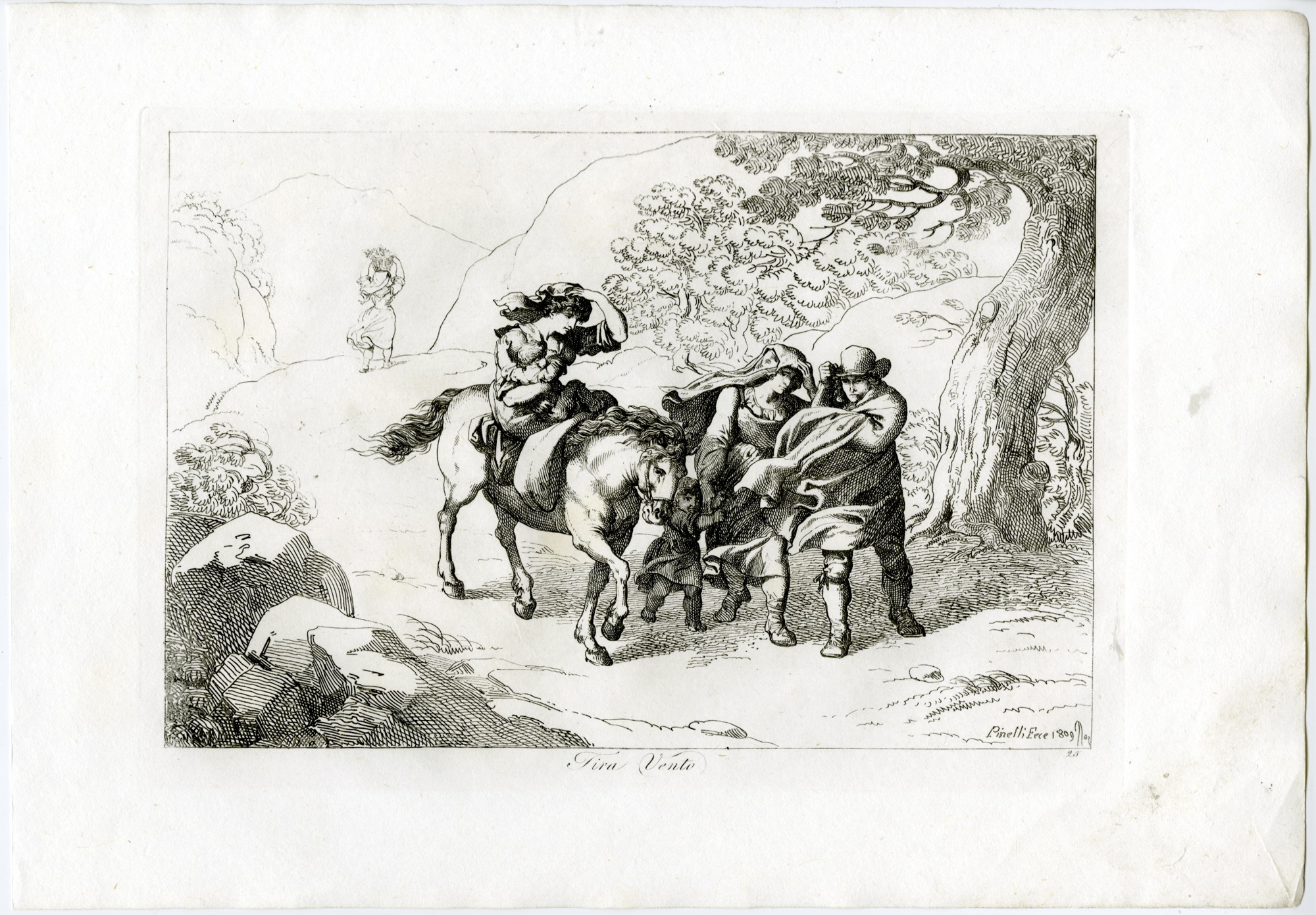 , Antique Master Print-WIND-BLOWING-TRAVELERS-ITALIAN-COUNTRY-PL.25-Pinelli-1809, Pictura Antique Prints
