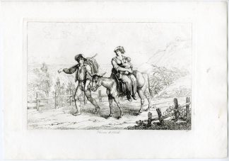 Antique Master Print-TIVOLI-PEASANT-WOMAN-CHILD-DONKEY-PL.36-Pinelli-1809