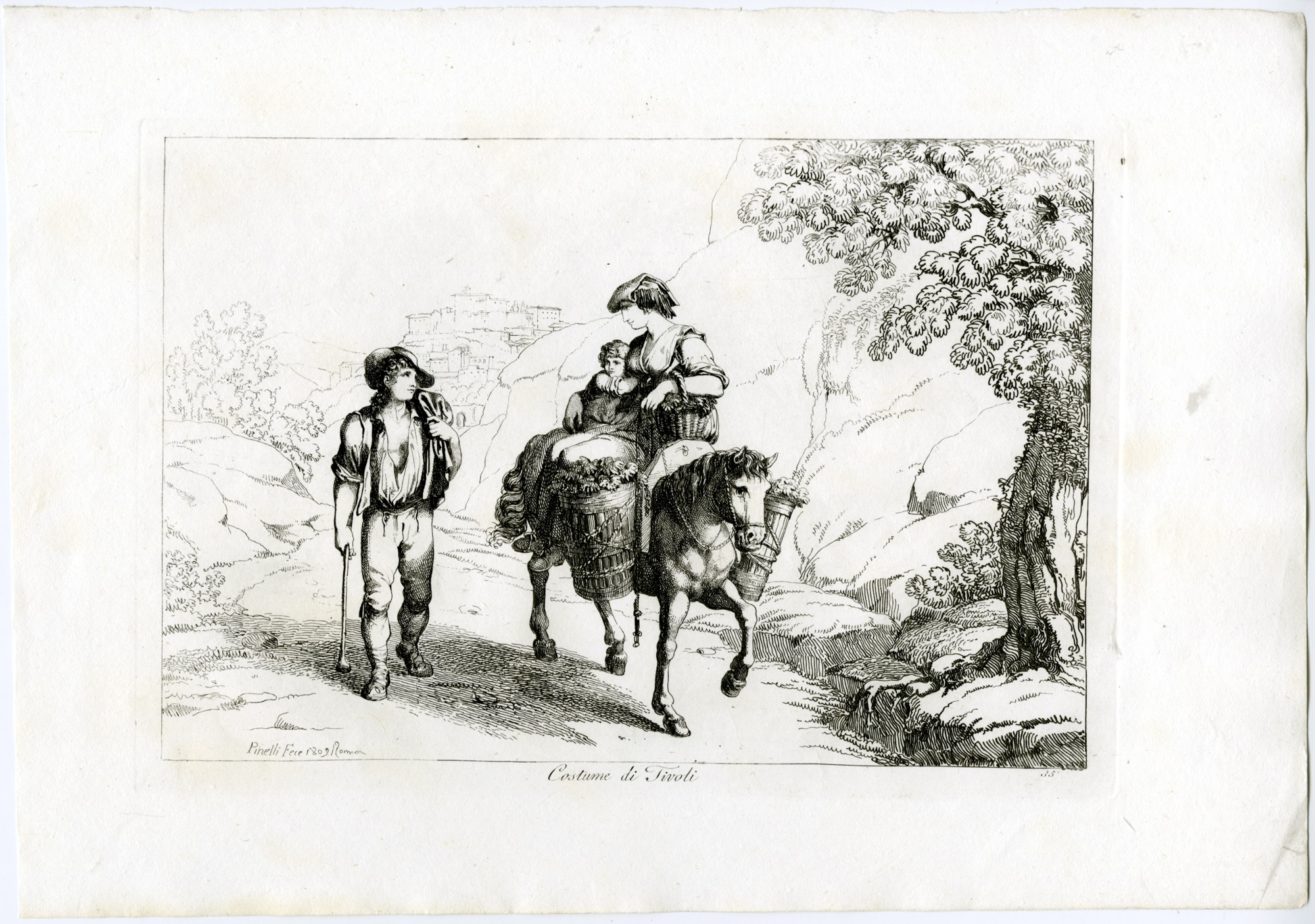 , Antique Master Print-TIVOLI-COSTUME-HORSE-FAMILY-TRAVEL-P.35-Pinelli-1809, Pictura Antique Prints
