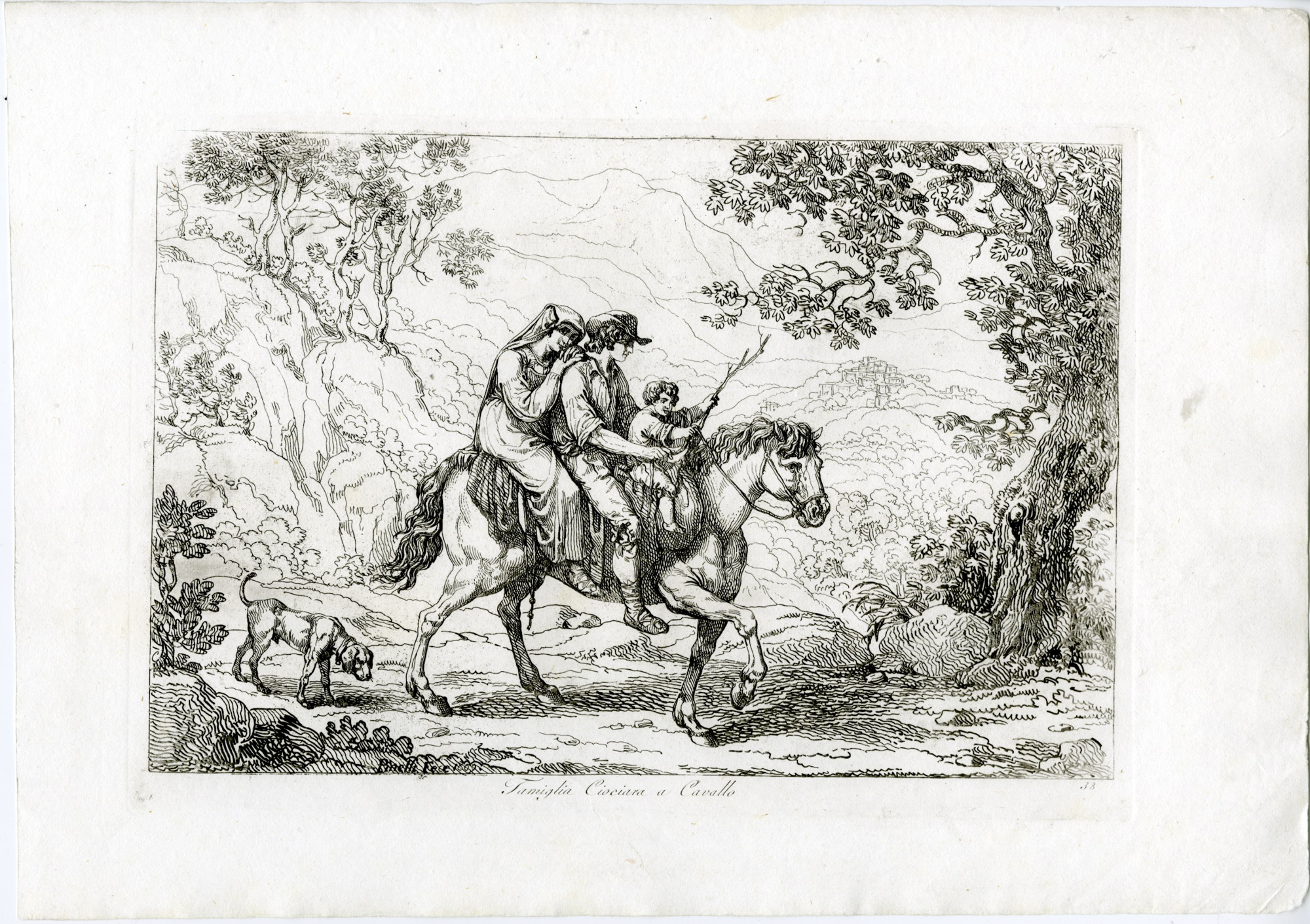 , Antique Master Print-CIOCIARIA-FAMILY-HORSE-RURAL-TRAVEL-PL.33-Pinelli-1809, Pictura Antique Prints