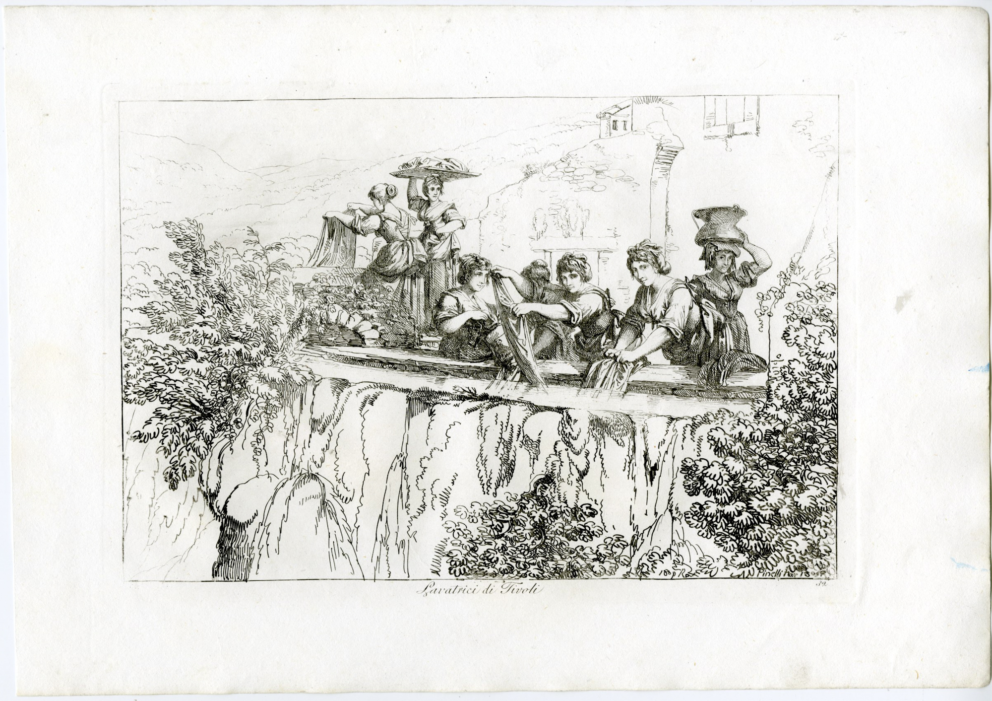 , Antique Master Print-TIVOLI-WASHERWOMEN-COSTUME-PL.32-Pinelli-1809, Pictura Antique Prints