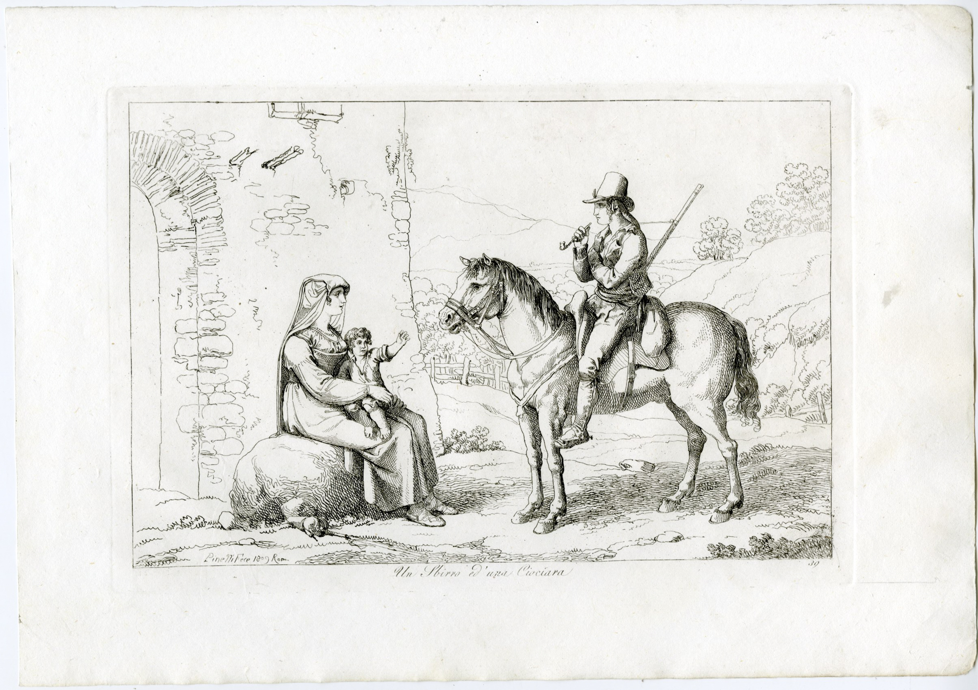 Pictura 10526 416x293 Antique Master Print-CIOCIARA-GUARD-RIDER-CHILD-HORSE-PL.39-Pinelli-1809