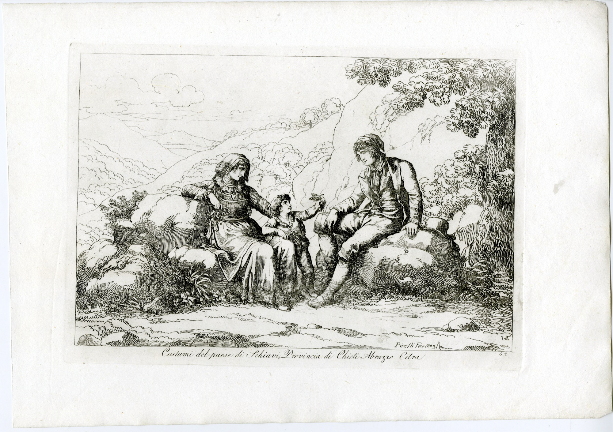 , Antique Master Print-SCHIAVI-ABRUZZO-COSTUME-CHILD-FAMILY-PL.42-Pinelli-1809, Pictura Antique Prints
