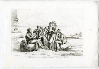 Antique Master Print-NAPLES-SAILORS-VESUVIUS-MANDOLIN-RINALDO-PL.47-Pinelli-1809