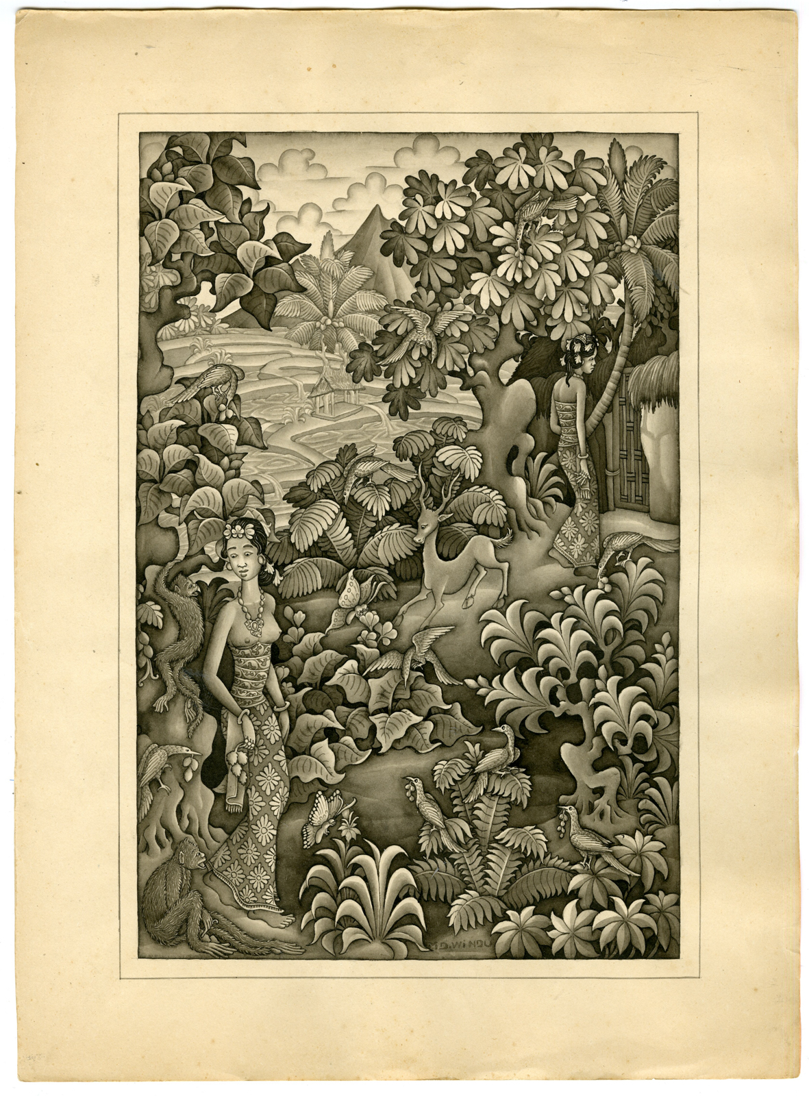 , Antique Drawing-NI-BAWANG-BATUAN-BALI-Windhu-c.1936, Pictura Antique Prints