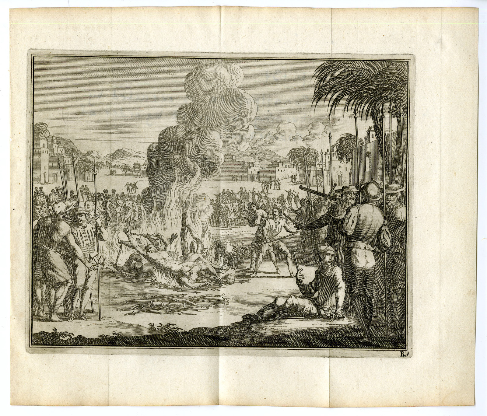 , Antique Print-QUALPOPOCA-EXECUTION-CORTES-TENOCHTITLAN-Goeree-Van der Aa-1706, Pictura Antique Prints