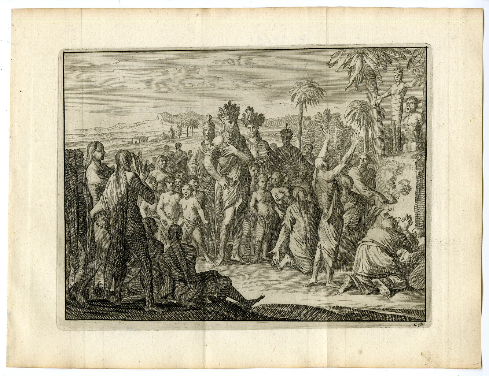 , Antique Print-CHICORA-NATIVE-AMERICANS-WORSHIP-IDOLS-Goeree-Van der Aa-1706, Pictura Antique Prints