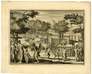 Antique Print-AFRICAN-ELEPHANT-ENCLOSURE-SCENE-Goeree-Van der Aa-1705-1707