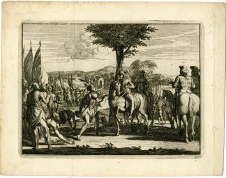 Antique Print-NATIVE-AMERICAN-GREETING-SPANISH-SOLDIERS-Goeree-Van der Aa-1707