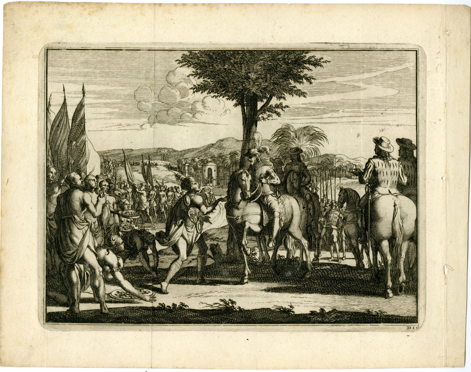 , Antique Print-NATIVE-AMERICAN-GREETING-SPANISH-SOLDIERS-Goeree-Van der Aa-1707, Pictura Antique Prints
