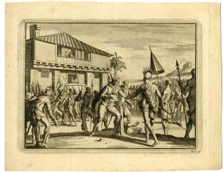 Antique Print-NATIVE-AMERICANS-EUROPEAN-SOLDIERS-COLONIAL-Goeree-Van der Aa-1707