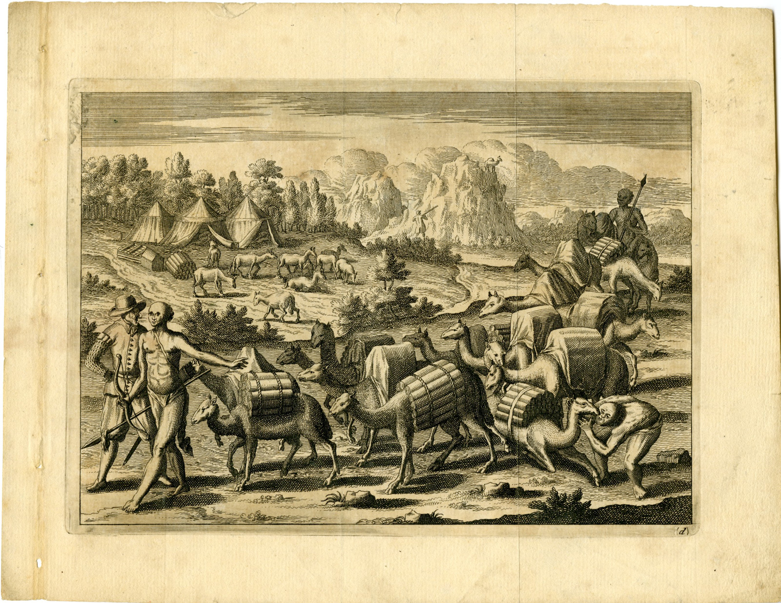 , Antique Print-LLAMAS-CARRYING-SILVER-POTOSI-PERU-Goeree-De Bry-Van der Aa-1707, Pictura Antique Prints