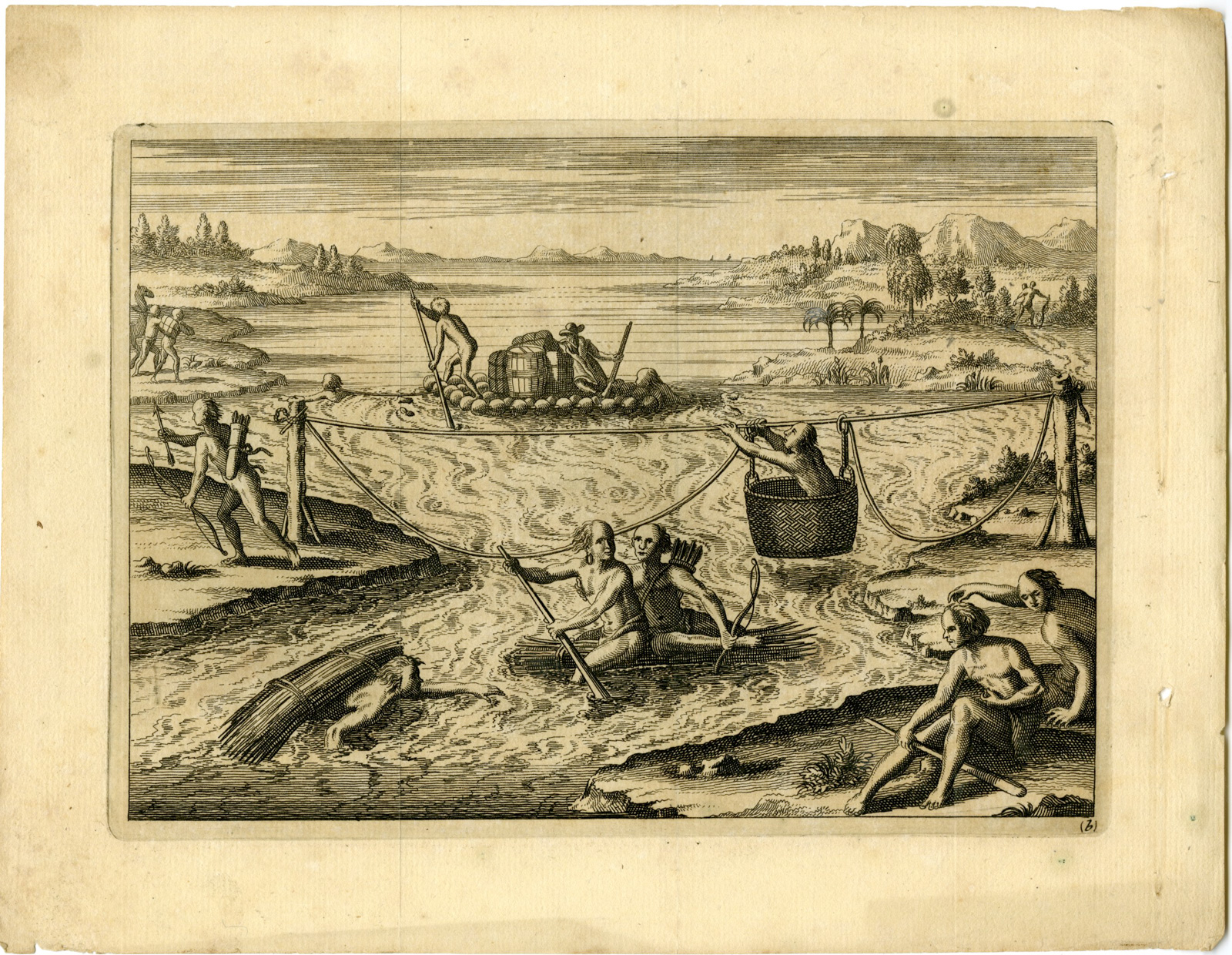 , Antique Print-INDIGENOUS-RIVER-TRANSPORT-AMERICA-Goeree-De Bry-Van der Aa-1707, Pictura Antique Prints
