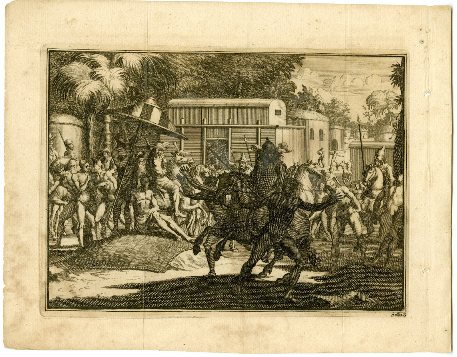 , Antique Print-SPANISH-CONQUISTADORS-NATIVE-AMERICAN-CHIEF-Goeree-Van der Aa-1707, Pictura Antique Prints