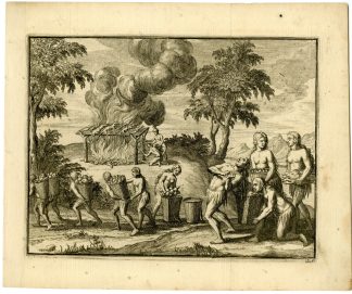 Antique Print-TIMUCUA-INDIANS-GATHERING-FOOD-SMOKING-MEAT-Goeree-Van der Aa-1707