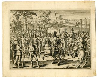 Antique Print-HERNANDO-DE-SOTO-BATTLE-CAXAMALCA-Goeree-De Bry-Van der Aa-1707