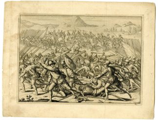 Antique Print-BATTLE-OF-CHUPAS-1542-VACA-DE-CASTRO-PERU-Goeree-Van der Aa-1707