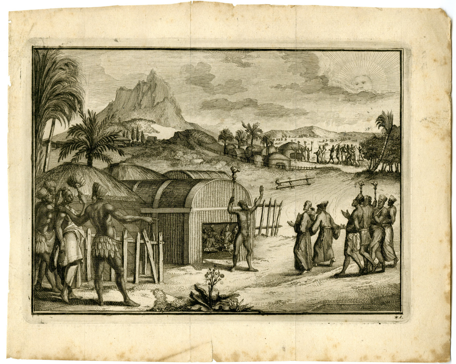 , Antique Print-MARQUETTE-JOLLIET-ILLINOIS-VILLAGE-1673-Goeree-Van der Aa-1707, Pictura Antique Prints