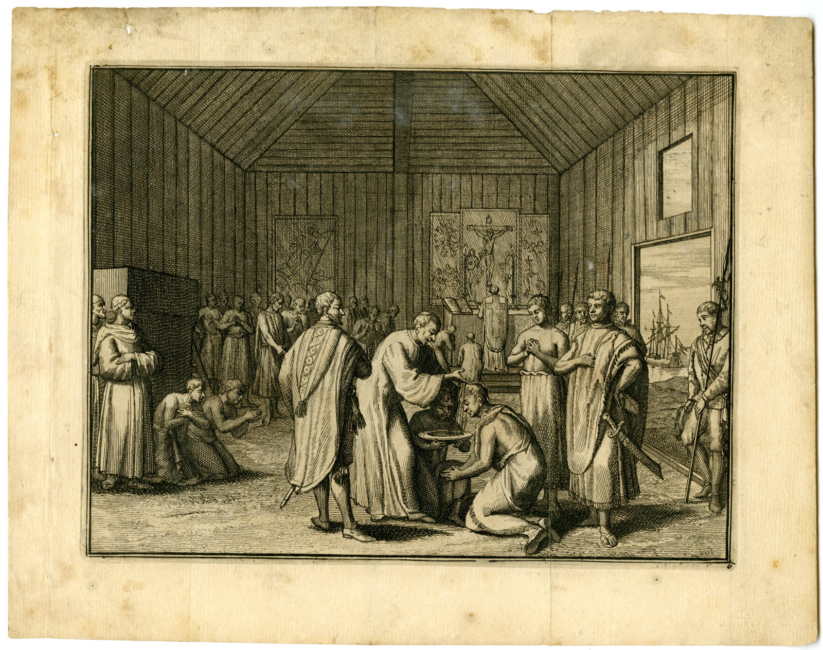 , Antique Print-KONGO-CHURCH-BAPTISM-MISSIONARIES-Goeree-Van der Aa-1707, Pictura Antique Prints