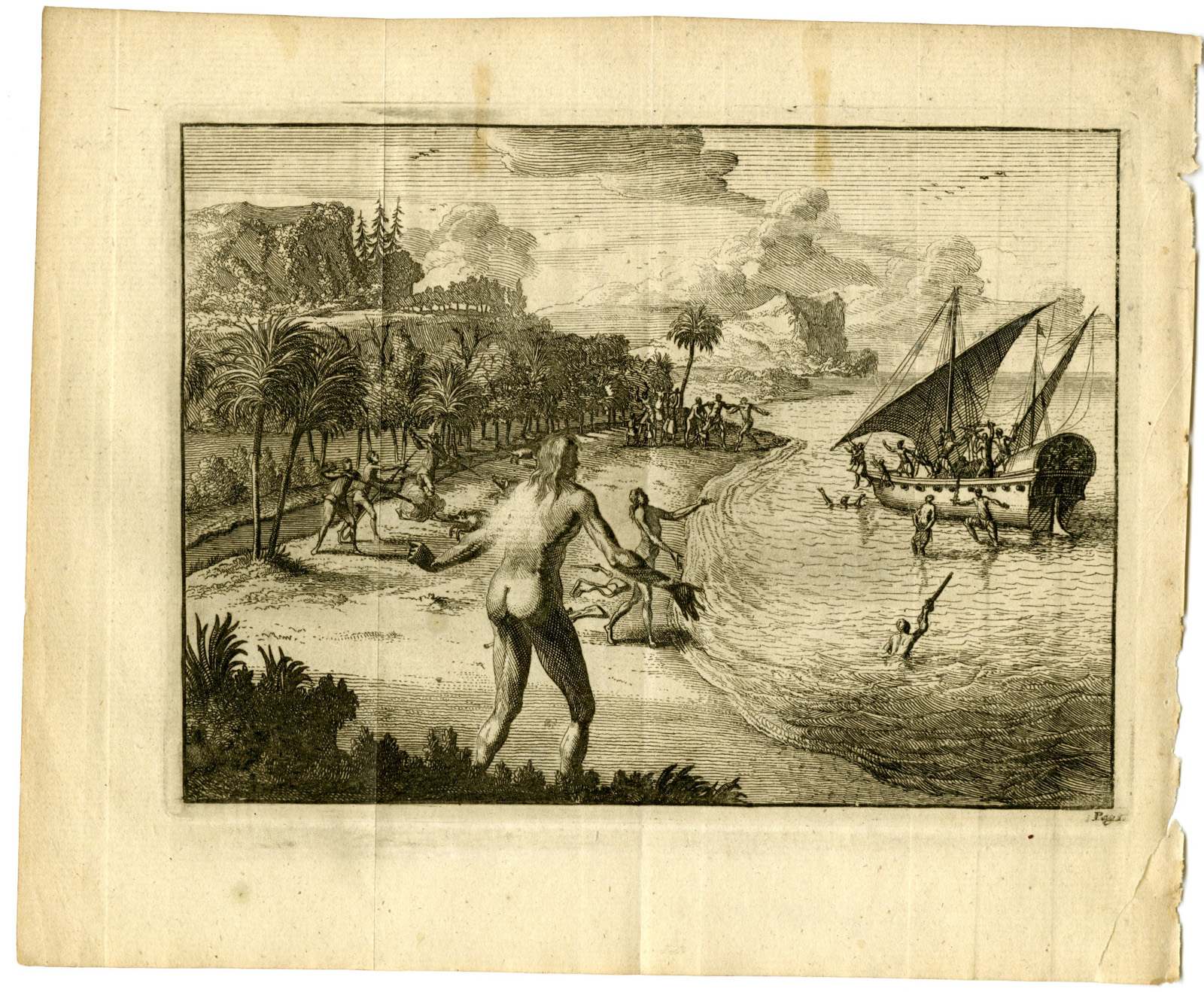 , Antique Print-DUTCH-EXPEDITION-ENCOUNTER PAPUA-DE-ROY-Goeree-van der Aa-1706, Pictura Antique Prints