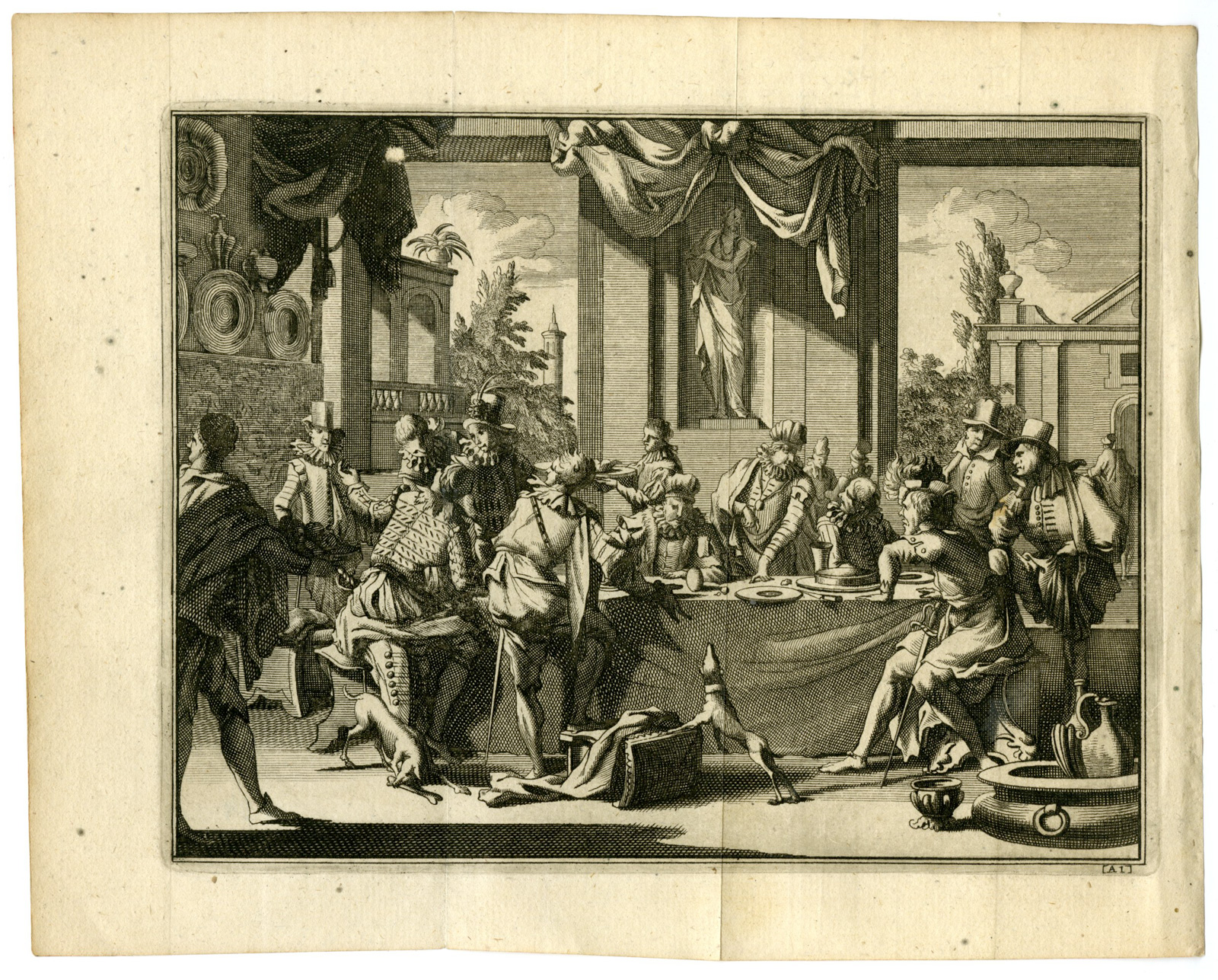 , Antique Print-CHRISTOFFEL COLUMBUS AT THE CASTILIAN COURT-Goeree-Van der Aa-1707, Pictura Antique Prints