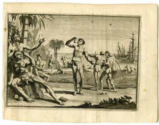 Antique Print-FIRST-ENCOUNTERS-NATIVES-AMERICAS-COLUMBUS-Goeree-Van der Aa-1707