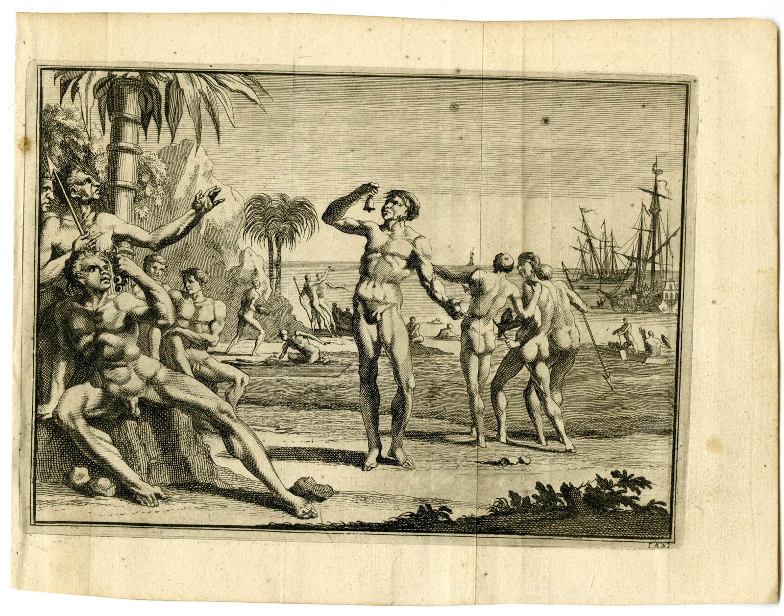 , Antique Print-FIRST-ENCOUNTERS-NATIVES-AMERICAS-COLUMBUS-Goeree-Van der Aa-1707, Pictura Antique Prints