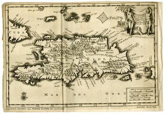 Antique Map-HISPANIOLA-SANTA DOMINGO-COLUMBUS-CASTILIANS-Van der Aa-1707