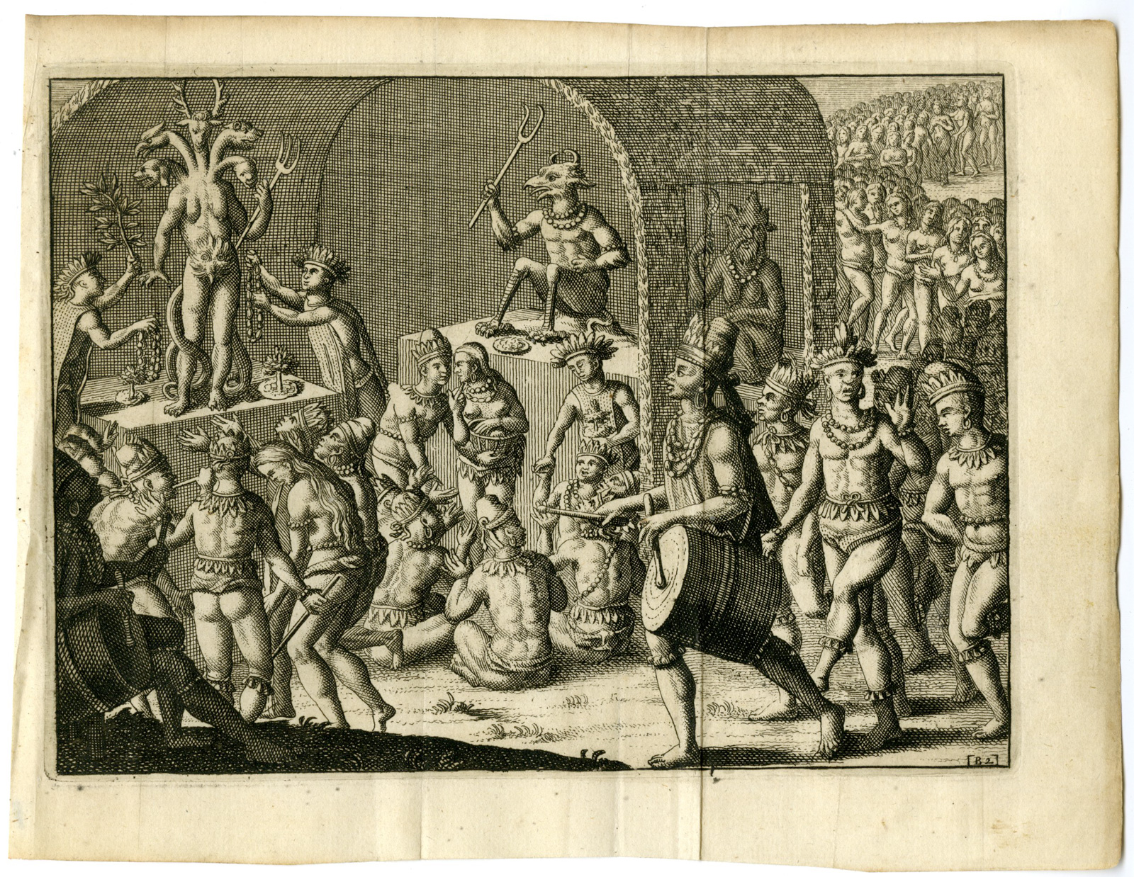 , Antique Print-RITUAL-INDIGENOUS-WORSHIP-GODS-AMERICAS-Goeree-Van der Aa-1707, Pictura Antique Prints