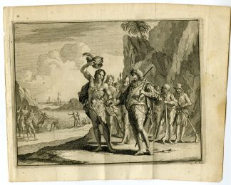 Antique Print-COLUMBUS-CACIQUE-GOLD-CROWN-CARIBBEAN-Goeree-Van der Aa-1707
