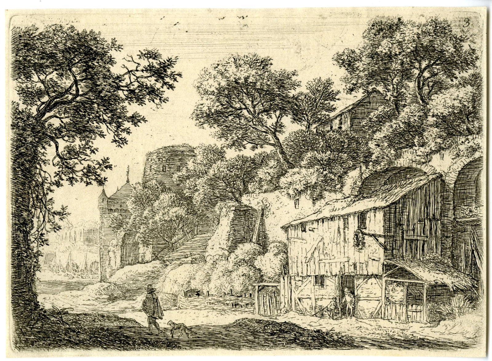 , Antique Print-CITY WALL WITH BUILDINGS-Waterloo-c.1720, Pictura Antique Prints