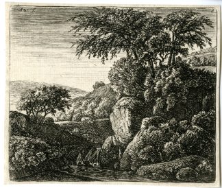 Antique Master Print-LANDSCAPE WITH SMALL WATERFALL-Waterloo-1720 ed.