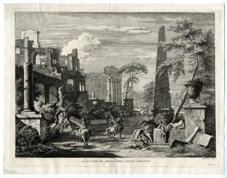 Antique Master Print-ROMAN-RUINS-OBELISK-LANDSCAPE-Giampiccoli-Ricci-ca. 1740