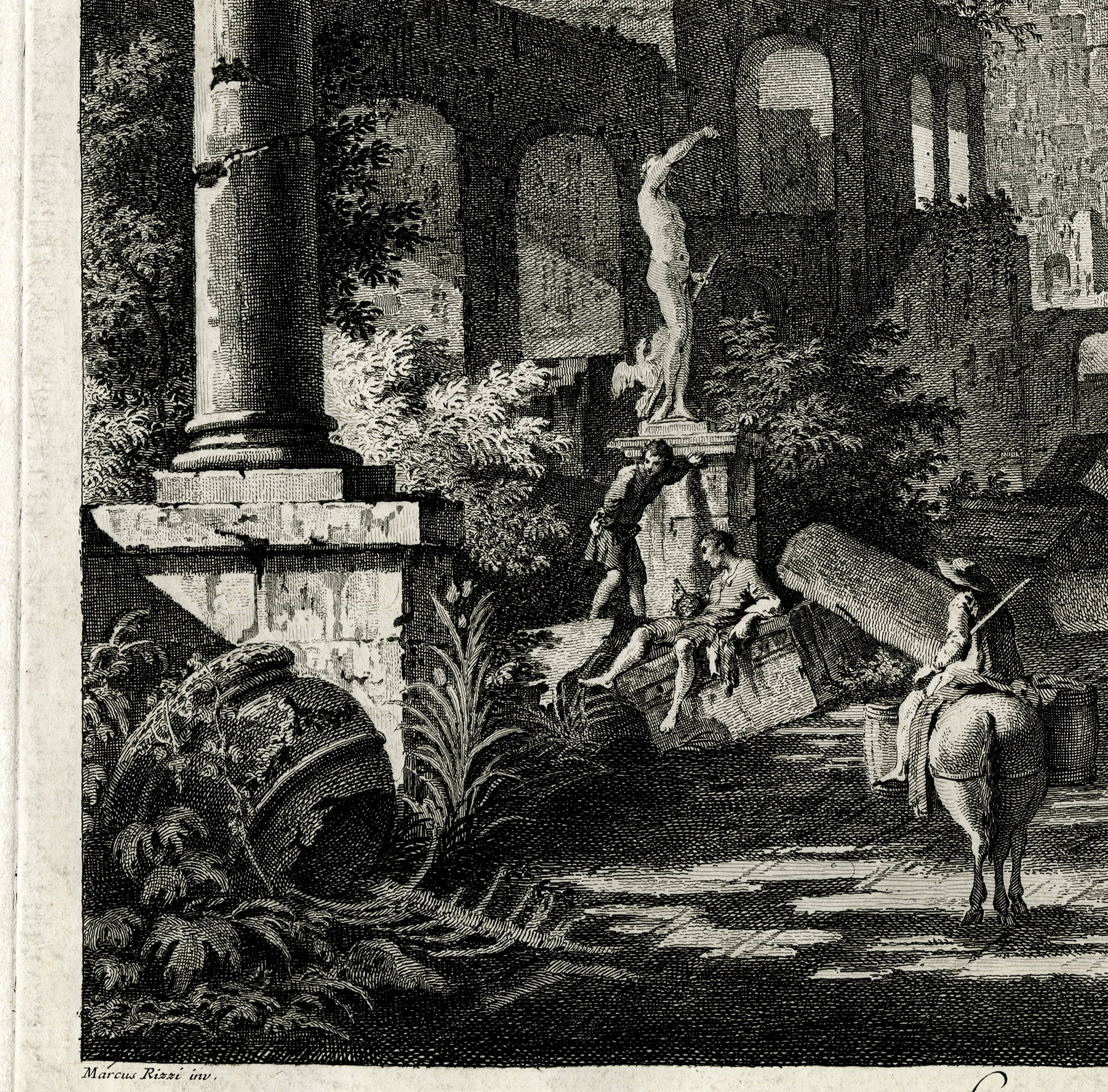 , Antique Master Print-ROMAN-RUINS-OBELISK-LANDSCAPE-Giampiccoli-Ricci-ca. 1740, Pictura Antique Prints