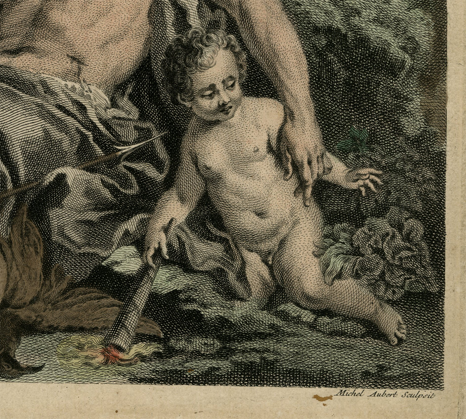 , Antique Master Print-LA MORT ADONIS-DEATH-ALLEGORY-PUTTI-Aubert-Boucher-18th c., Pictura Antique Prints