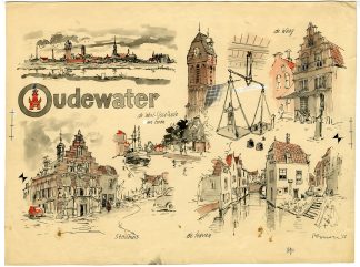 Antique Drawing-OUDEWATER CITY VIEWS-Bonsel-1958