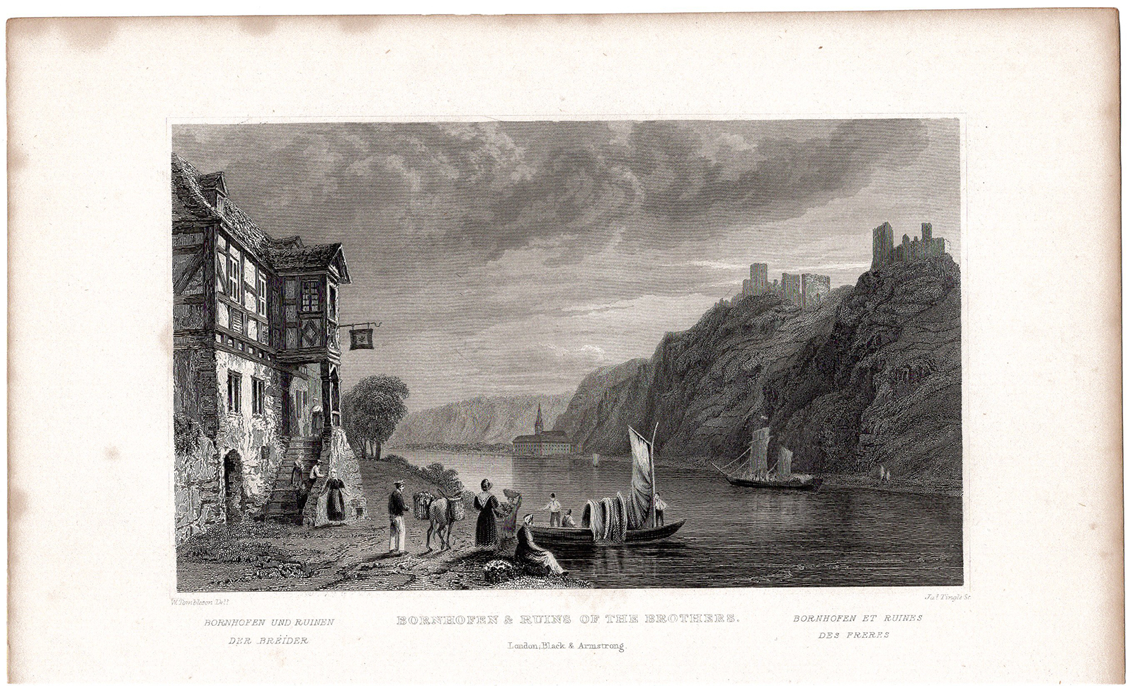 , Antique Print-KAMP-BORNHOFEN-CONVENT-CASTLES-Tingle-Tombleson-1832, Pictura Antique Prints