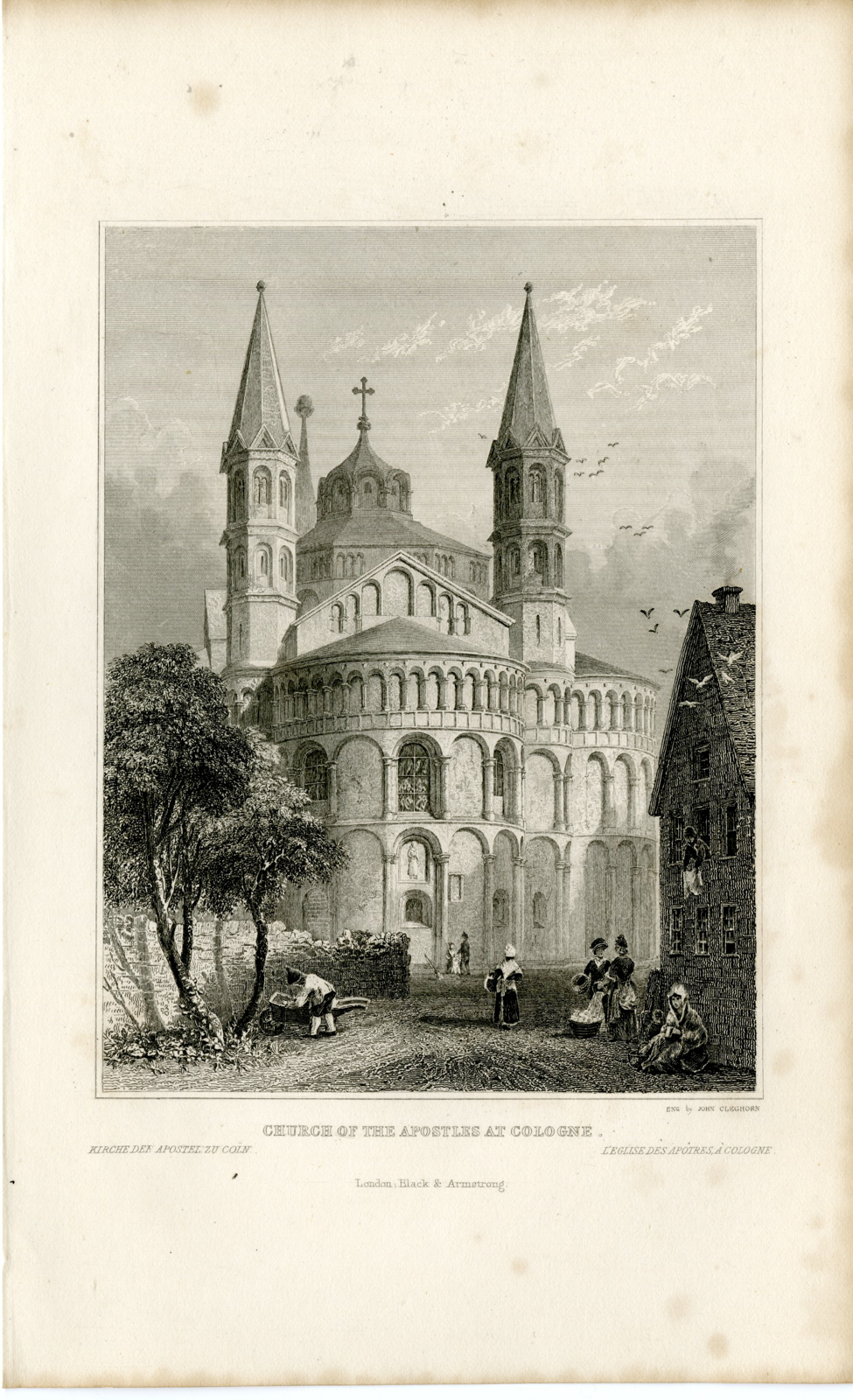 , Antique Print-APOSTLES-CHURCH-COLOGNE-KOELN-RHINE-Cleghorn-Tombleson-1832, Pictura Antique Prints