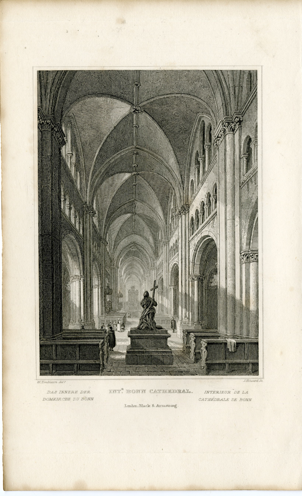 , Antique Print-INTERIOR-BONN-CATHEDRAL-RHINE-Henshall-Tombleson-1832, Pictura Antique Prints