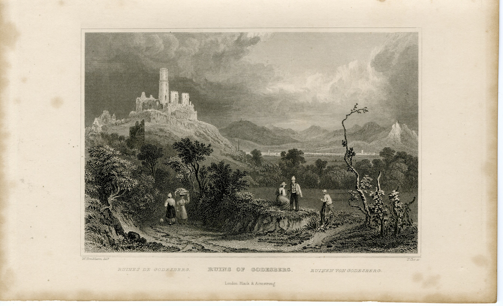 , Antique Print-RUINS-GODESBERG-RHINE-Cox-Tombleson-1832, Pictura Antique Prints