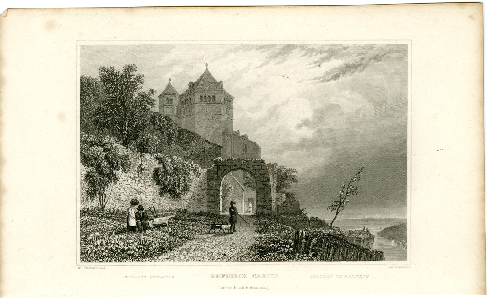 , Antique Print-RHEINECK-CASTLE-RHINE-GERMANY-Thompson-Tombleson-1832, Pictura Antique Prints