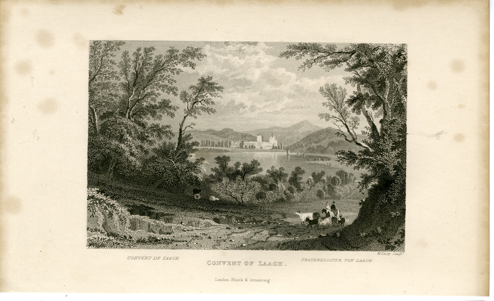 , Antique Print-CONVENT-LAACH-RHINE-GERMANY-Lacey-Tombleson-1832, Pictura Antique Prints