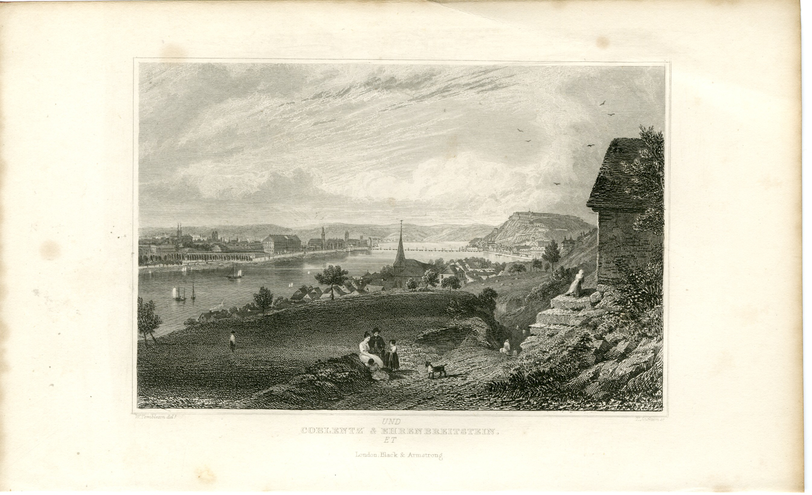, Antique Print-COBLENZ-EHRENBREITSTEIN-RHINE-Jackson-Tombleson-1832, Pictura Antique Prints
