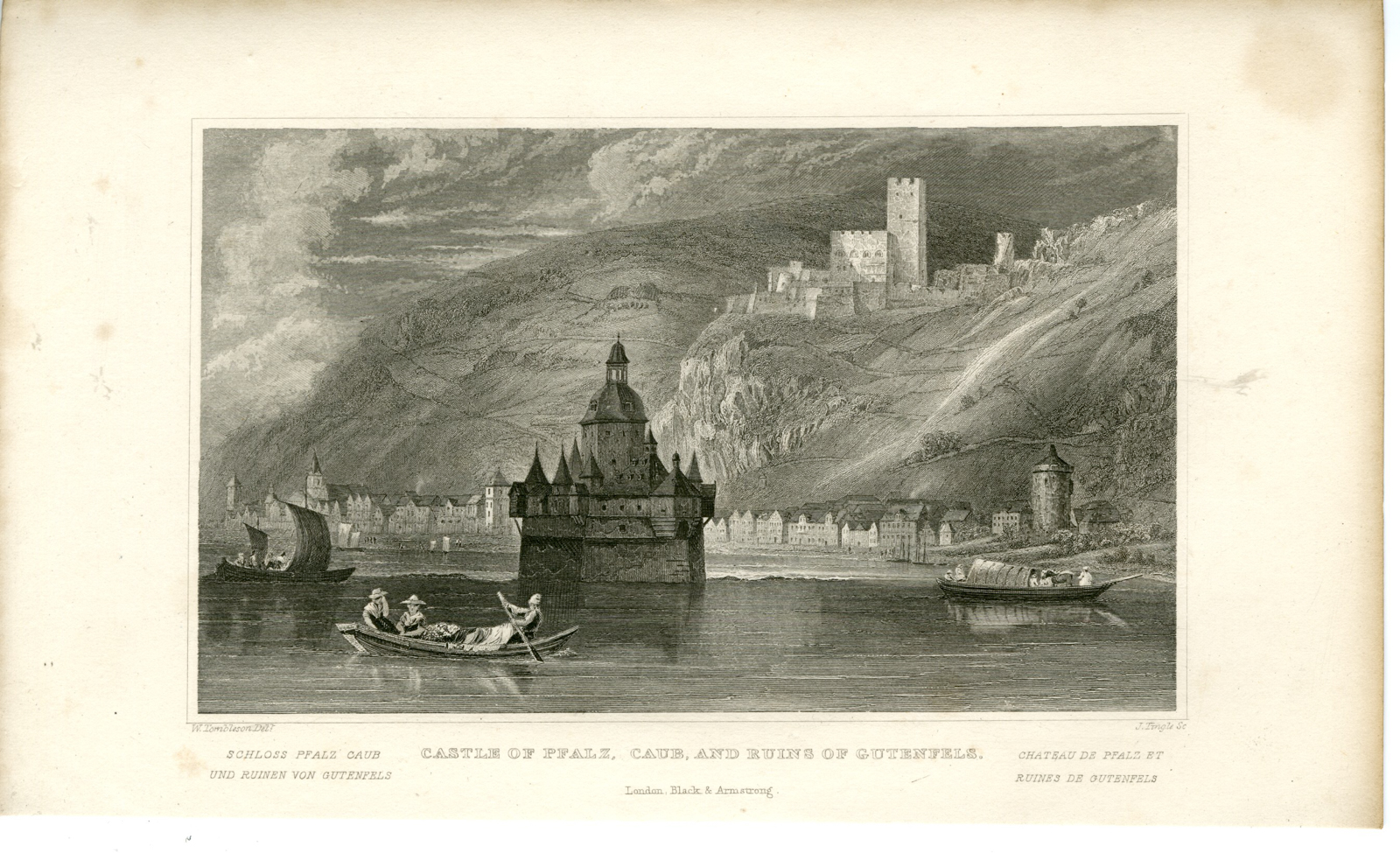 , Antique Print-PFALZ-CAUB-GUTENFELS-Tingle-Tombleson-1832, Pictura Antique Prints