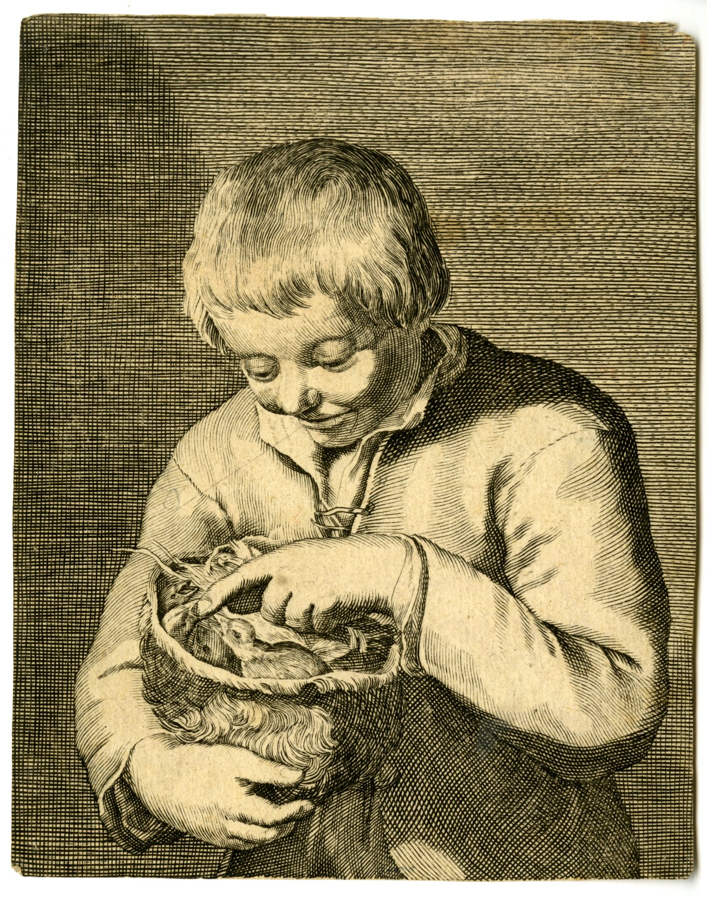 , Antique Master Print-JONGEN-VOGELNEST-BIRD NEST-Anonymous-Bloemaert-c.1640?1670, Pictura Antique Prints